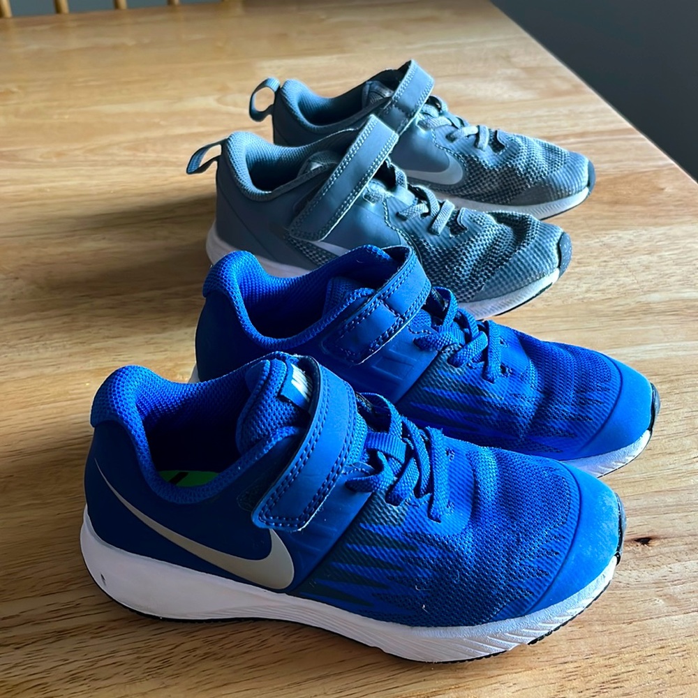 Lot of 2 Nike Little Boys Sneakers. Blue Nike Size 12 and Grey Nike Size 12.5